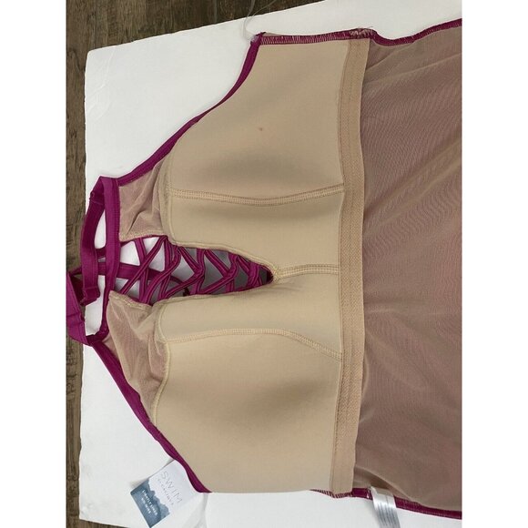 Swim By Cacique Size 16 Lightly Lined No Wire Pink High Neck One Piece Swim New - Picture 10 of 12
